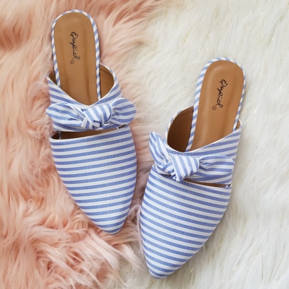 ⚡FLASH SALE! 🎉HP🎉Blue & White Striped Bow Mules - Picture 3 of 6